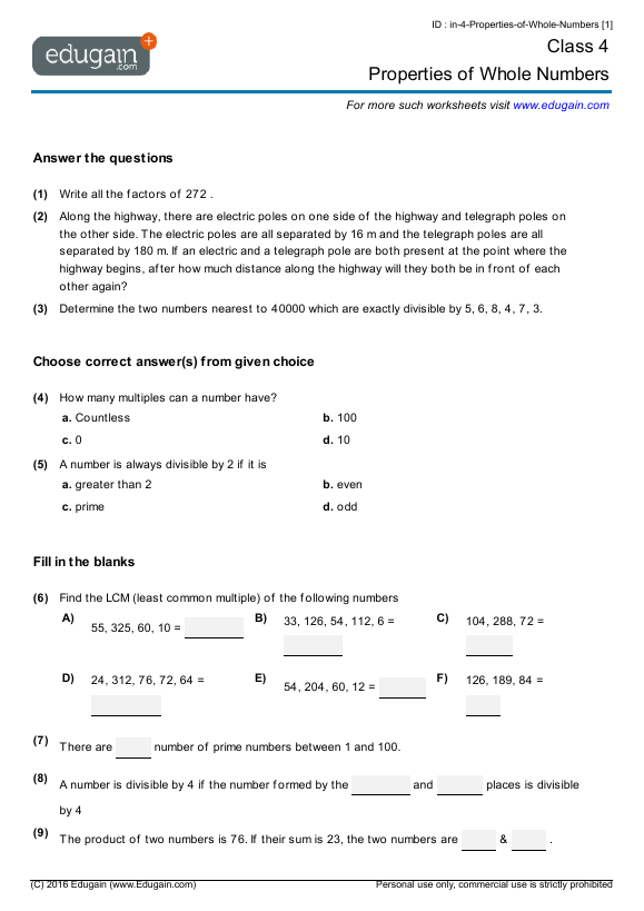 Properties Of Whole Numbers
